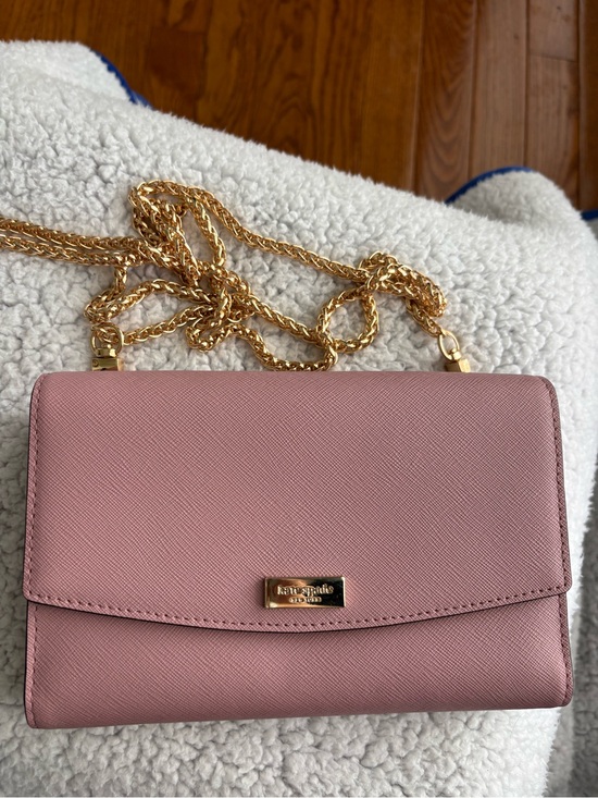 kate spade Handbags - Kate Spade Pink Saffiano Leather Flap Chain Wallet Crossbody Bag - Like New
